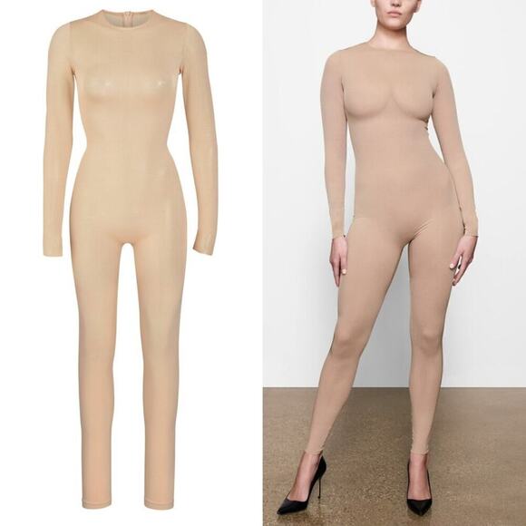 SKIMS Sheer Sculpt Catsuit Long Sleeve Full Bodysuit Clay NWT Size 3X - Picture 2 of 8